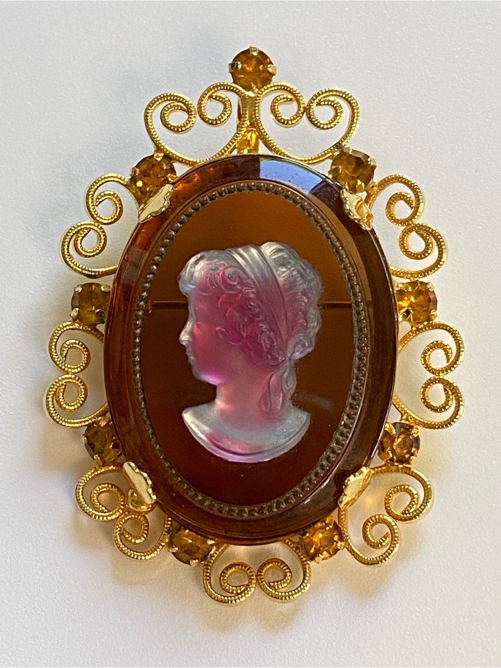 Verified D&E/Juliana Topaz Cameo Pin Pendant - Convertible Brooch